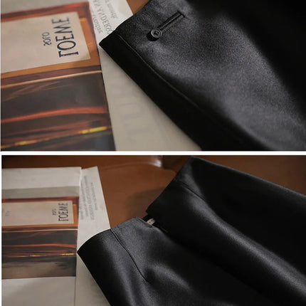High-end Black and White Temperament Commuting Hip Skirt Looks Thin Medium Length Silk Wool Skirt 53% Wool 47% Mulberry Silk PlatiNum