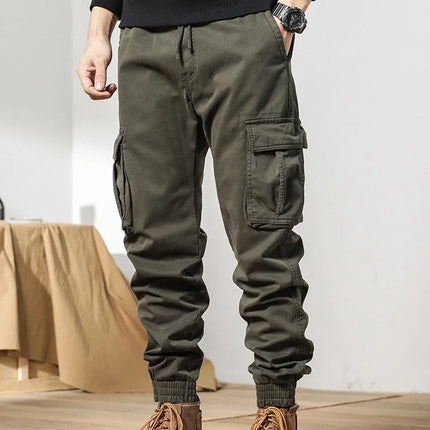 2024 New Winter Cargo Pants Men Multi-Pockets Drawstring Fleece Liner Thick Warm Overalls Joggers Casual Cotton Thermal Trousers