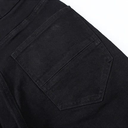 Designer street fashion men's jeans washed, elastic, slim fit, perforated, cashew flower patch, black denim high street pants, h PlatiNum