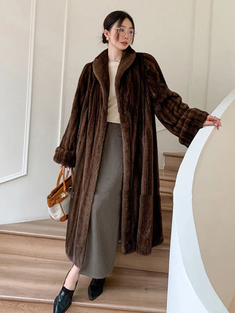 ZADORIN Luxury Designer Clothing Winter Mink Coat Woman Long Brown Faux Fur Coats Woman Chic Fluffy Fur Jacket Loose Outerwears