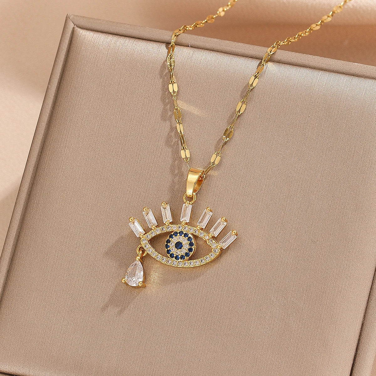 1 pezzo di collana cava con occhio del diavolo con zirconi colorati micro-intarsiati, gioielli eleganti e semplici, regalo per gli amici