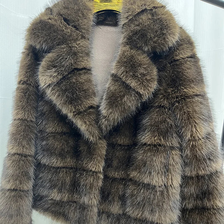 ZADORIN Luxury Woman Brown Mink Fur Coats Elegant Long Sleeve Fluffy Warm Faux Fur Coat Woman Loose Fur Jacket Winter Outerwears