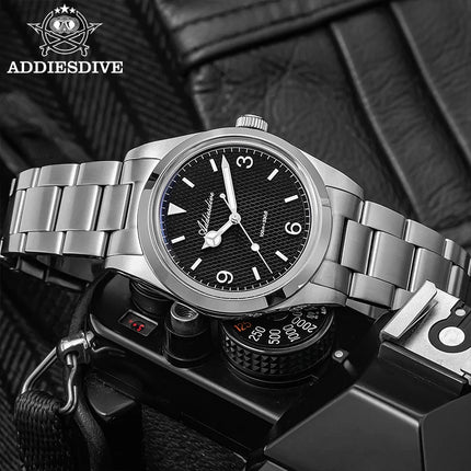 ADDIESDIVE Men's VH31 Quartz Watch Super Luminous 36mm Bubble Glass Wristwatch 100m Waterproof 316L Stainless Steel Watches Male