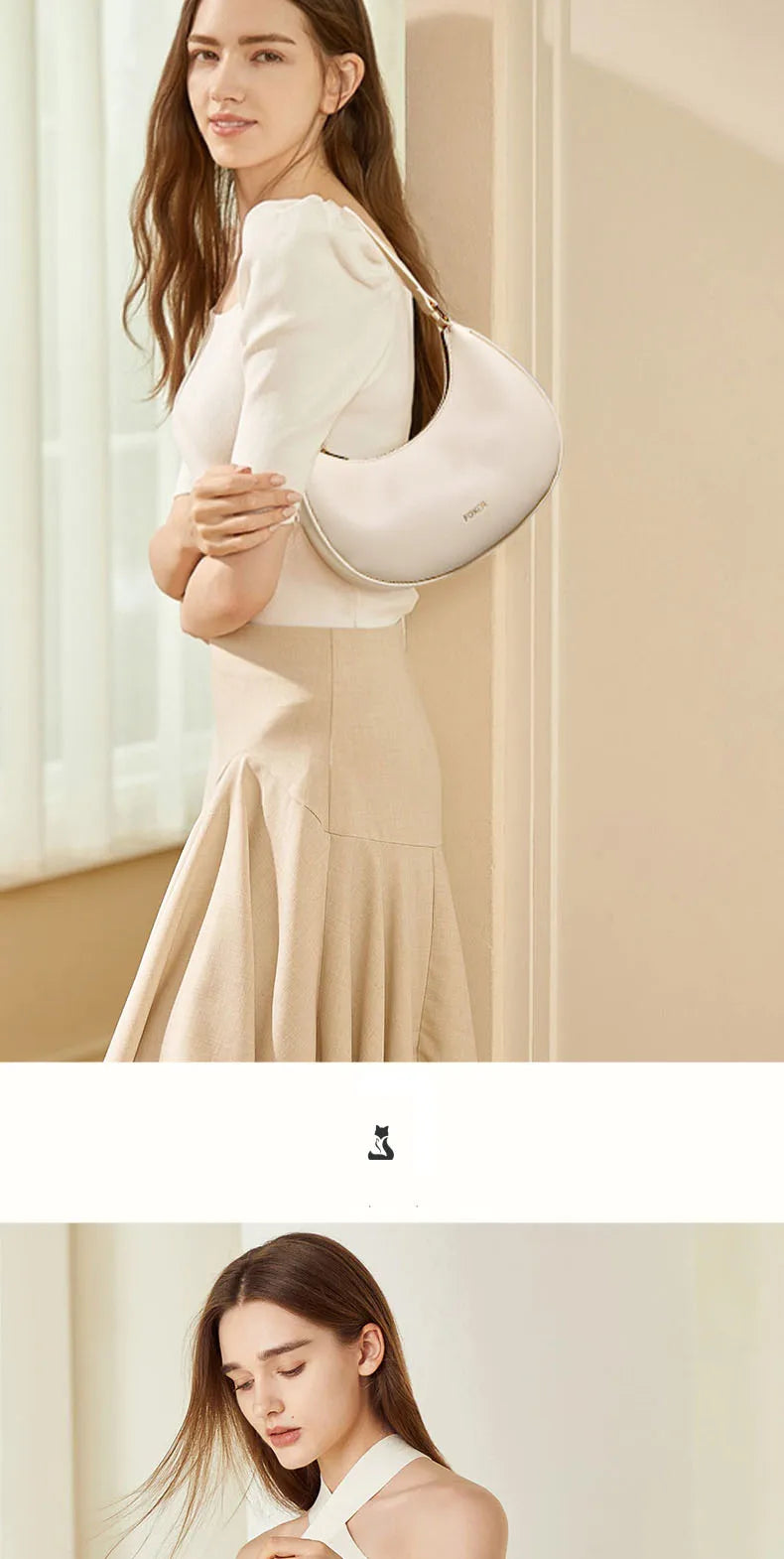 FOXER Brand Women's Shoulder Bag Soft PU Leather Female Handbag Simple Daliy Half-moon Bag Large Capacity Purse New Year Gift