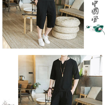 Stile giapponese Kimono T-shirt a maniche corte Pantaloni Due pezzi Top da uomo Pantaloni Abiti da uomo Giappone Harajuku Yukata Cardigan Costume