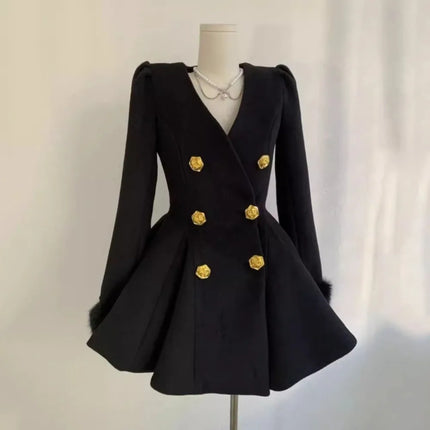Neploe Elegant Small Fragrance Celebrity Loose Coat Moda Woolen Winter French Style Vintage Blends Slim Waist Mid-length Outwear