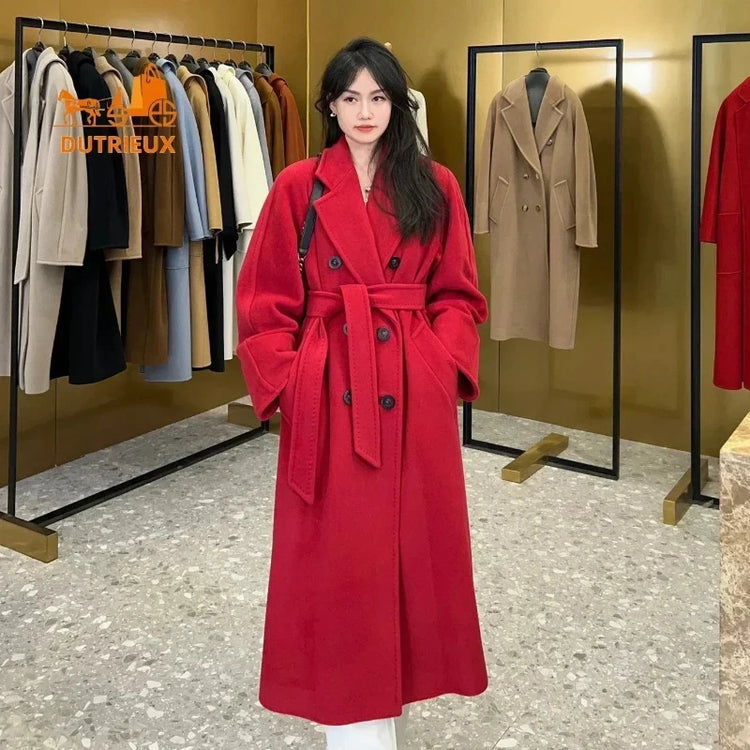 DUTRIEUX Women's Coat Double-sided 10% Cashmere 90% Wool Women's Long Coat Jacket, 2025 Winter New Long Cashmere Coat Women