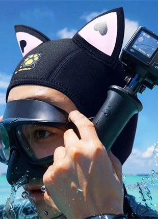 Cappuccio da sub con orecchie di gatto Cappuccio da muta in neoprene da 3 mm Cuffia da nuoto da donna carina per il surf Snorkeling Sport acquatici Cappello da sub da surf