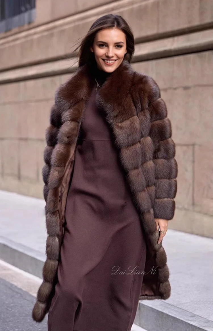 ZADORIN Luxury Winter Mink Coat Woman Stand Collar Long Brown Faux Fur Coat Woman Chic Warm Fluffy Jacket Fur Faux Coats Jackets