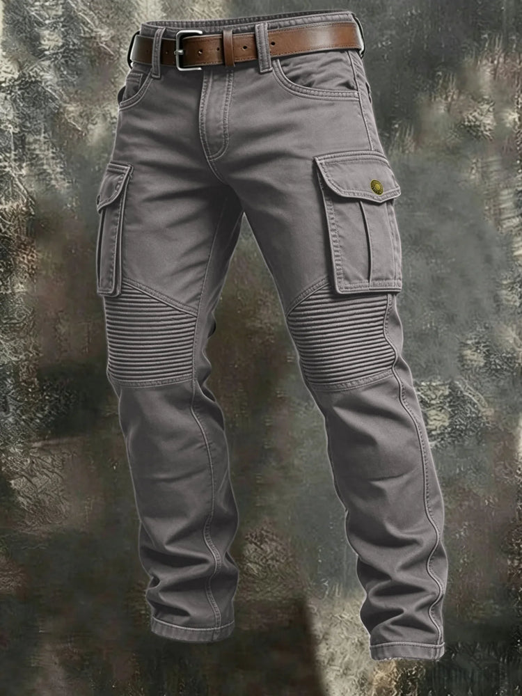 Men 100% Cotton Tactical Cargo Pants Multi‑Pocket Spliced Striped Trousers Spring Autumn Casual Outdoor Long Pants For Male