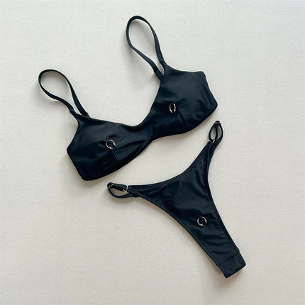 Anello in metallo Mini Micro perizoma Bikini Donna Costumi da bagno Costume da bagno femminile Bikini a due pezzi Costume da bagno imbottito Costume da bagno V7513 platinumshop