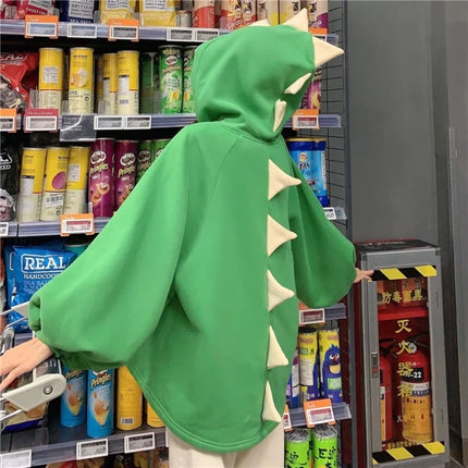 Autumn Women Cartoon Dinosaur Horn Cap Hoodies Harajuku Sweatshirts Cute Front Short Back Long Halloween Dragon Shape Pullovers