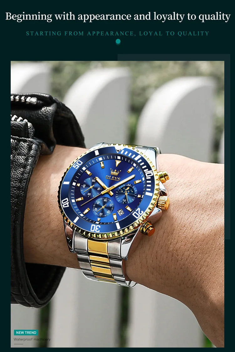 OLEVS Orologi da uomo Orologio di lusso delle migliori marche da uomo Cronografo originale impermeabile in acciaio inossidabile Fasi lunari Data Quadrante Rota platinumshop