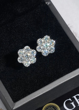 Moissanite Stud Earrings for Women Luxury Women Full Moissanite Stud Earrings Flower D Color Women's Moissanite Set Jewerly PlatiNum