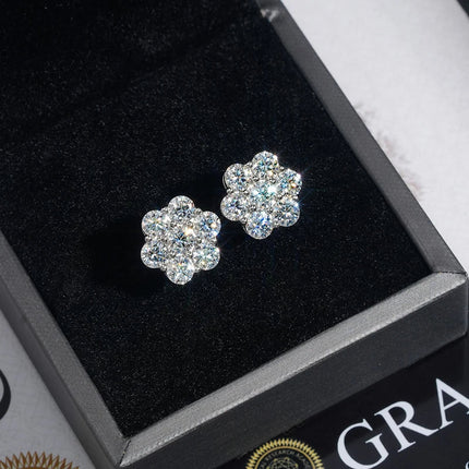 Moissanite Stud Earrings for Women Luxury Women Full Moissanite Stud Earrings Flower D Color Women's Moissanite Set Jewerly PlatiNum