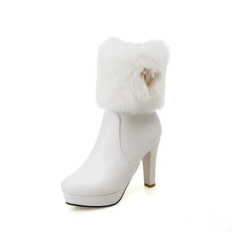 White Ankle Boots Women Platform Short Shoes Fashion V Buckle High Heels White Black Autumn Winter Ladies Ankle Boots Pink 34-43