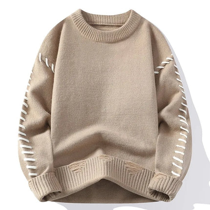Solid Color Trendy Loose Knit Sweater With Coarse Yarn Weaving Pattern For Autumn And Winter Men's Top And Street Pullover