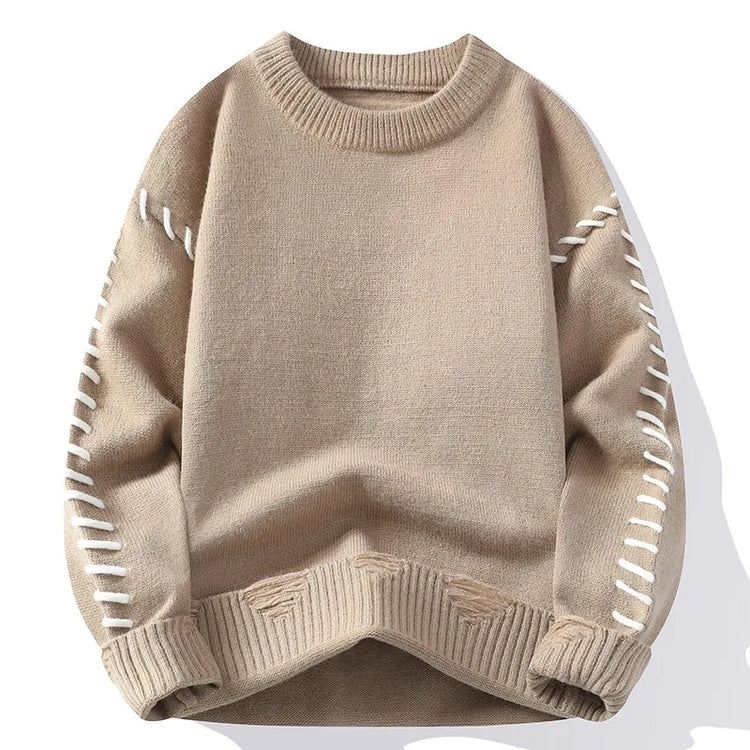 Solid Color Trendy Loose Knit Sweater With Coarse Yarn Weaving Pattern For Autumn And Winter Men's Top And Street Pullover