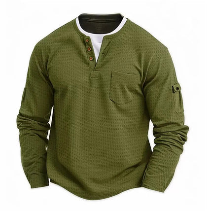 2025 T-shirt fake two-piece double-layer V-neck fashionable splicing plus size base shirt pocket men's long sleeved T PlatiNum