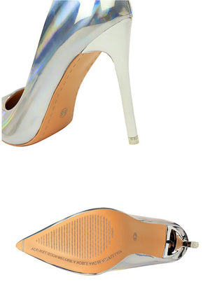 Tacchi alti da donna Blu Verde Décolleté di San Valentino Lusso lucido Stiletto Matrimonio Nuziale Discoteca Moda Semplice Colore solido 1829-2
