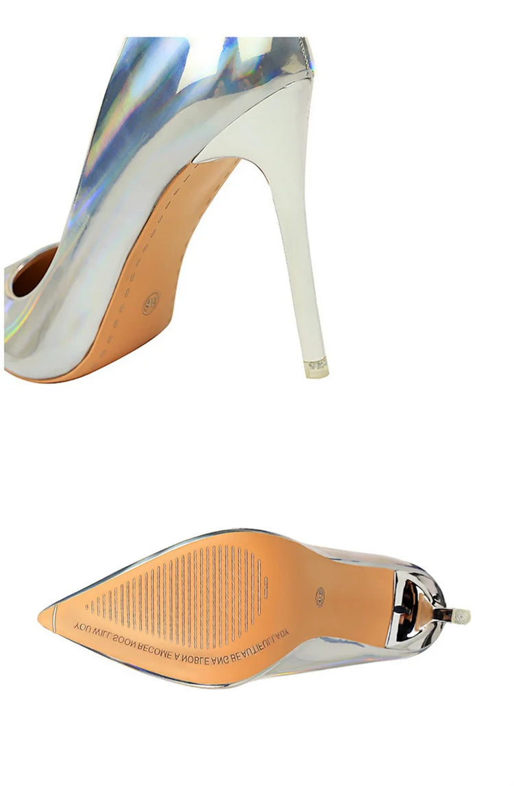 Tacchi alti da donna Blu Verde Décolleté di San Valentino Lusso lucido Stiletto Matrimonio Nuziale Discoteca Moda Semplice Colore solido 1829-2