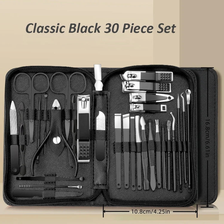 30 Pieces Complete Nail Care Kit Stainless Steel Manicure Pedicure Clipper Set Portable Travel Grooming Tools For Daily Use