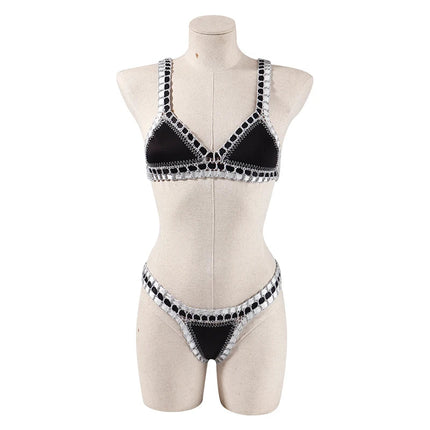 Set bikini reversibile leopardato fatto a mano all'uncinetto Set costumi da bagno neri a bordo piscina blu Paisley costume da bagno di lusso maillot de bain femme PlatiNum
