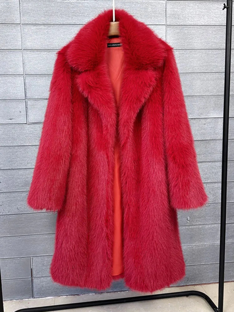 ZADORIN 100cm Long Fluffy White Black Faux Fur Coat Woman Clothing Winter Lapel Faux Fur Top Jackets for Women Jacket Outerwears