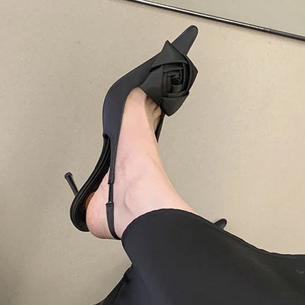 Aneikeh Summer Street Style Elegant Sexy Flower Designer Pointed Toe High Heels Women Shallow Fashion Pumps Banquet Dress Shoes PlatiNum
