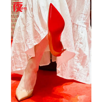 Nuovo cuoio laccato rosso tacco fine a punta bocca superficiale versatile tacco alto scarpe singole nere sexy scarpe da donna moda festa platinumshop