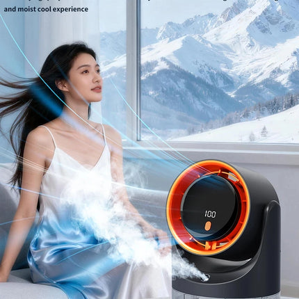 Ventilatore Nebulizzatore con Funzione Umidificatore 360° °   Ventilatore da tavolo regolabile con display LED 100 velocità 16 ° C Ice Fog Batteria da 1800mAh a Lunga Durata