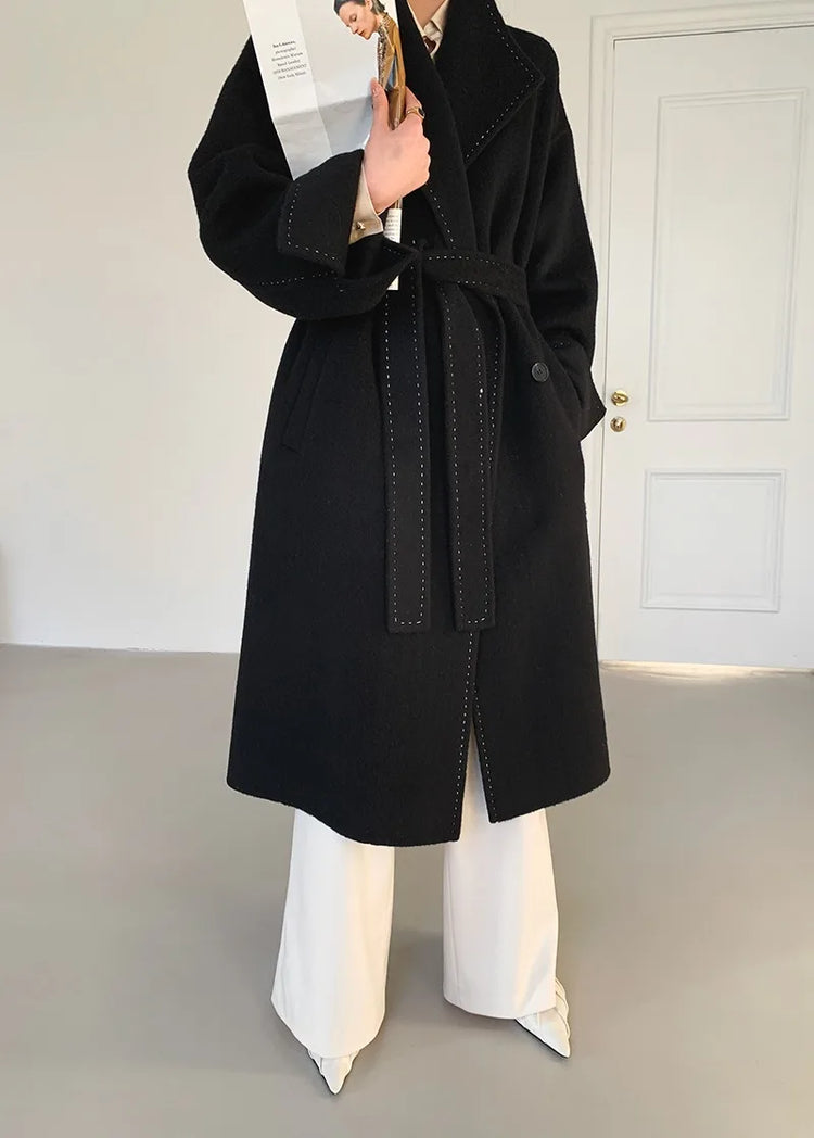 New Solid Korean Style Women Wool Coat Arch Needle Large Neck Versatile Fashion Texture Double Sided Trench Coats Female Winter