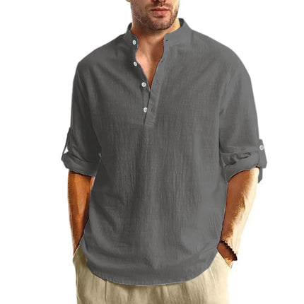 Men's Lightweight Long Sleeve Henley Collar Casual Hawaiian Beach Shirts Breathable T-Shirts