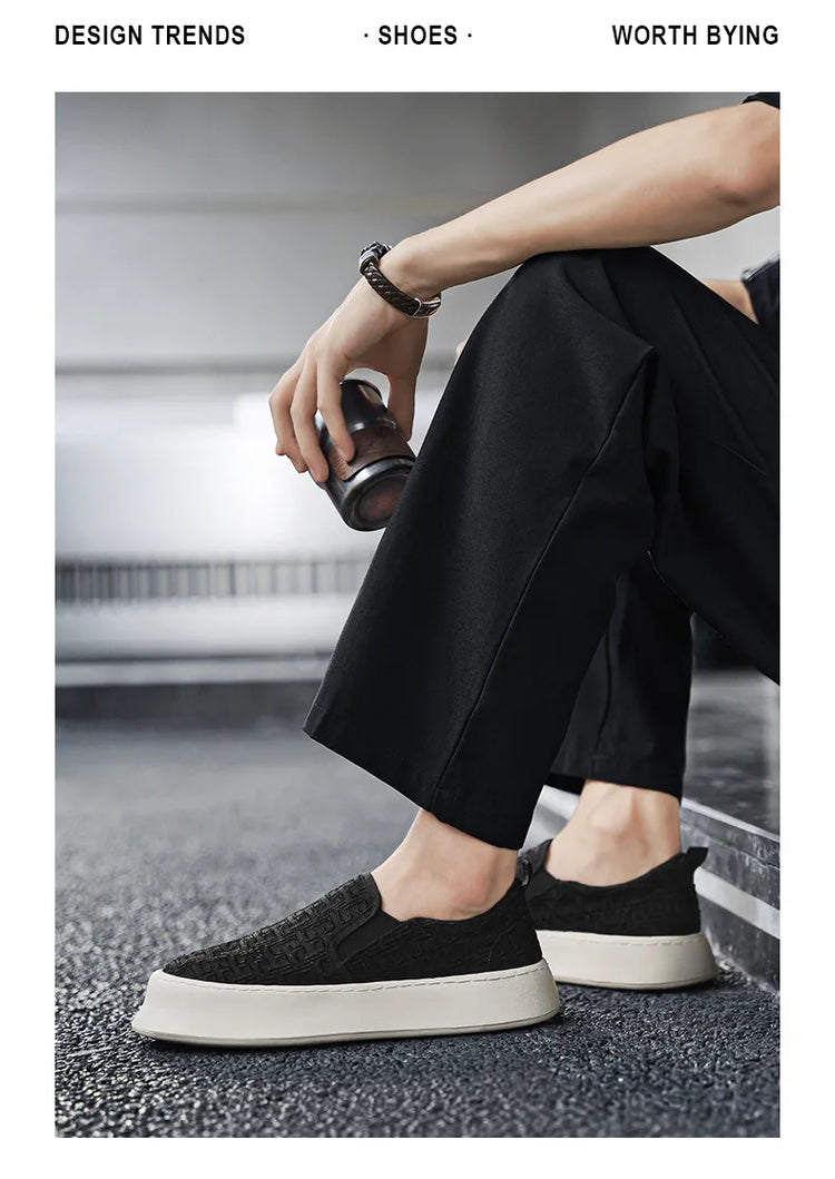 2025 Autumn New Fashion Shallow Mouth Casual Canvas Shoes for Men Breathable Comfortable Niche Design Versatile Chunky Sneakers