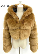 ZADORIN High Quality Hooded Short Faux Fur Coat Woman Clothing Winter Furry Faux Fur Jacket New in Coats & Jackets Fur Top Sexy