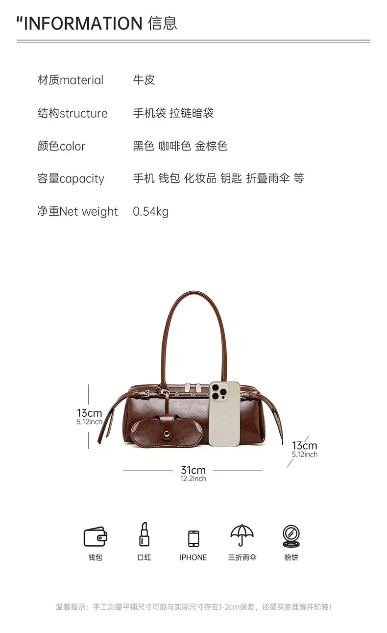 YANATARI underarm cowhide Genuine leather handbags women vintage shoulder bag female  luxury bag high quality long bag