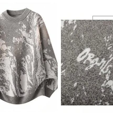 All-Over Floral Jacquard Pattern Pullover Sweater, Casual Crew Neck Knit Men's Pullover, Super Cool Winter Gift