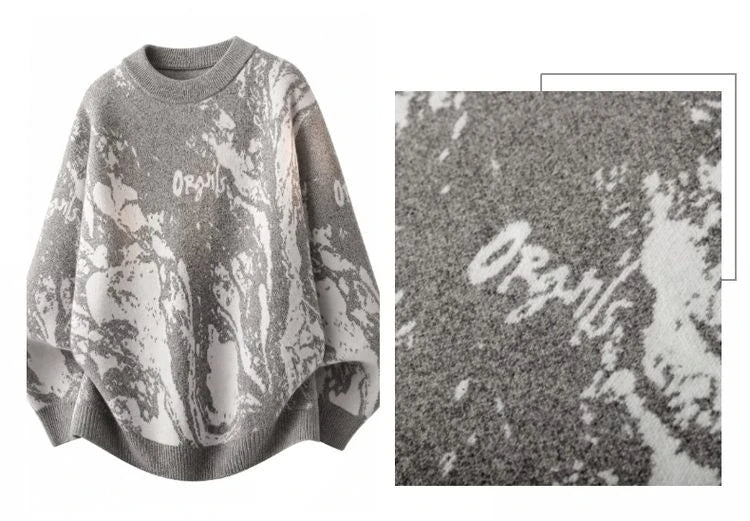 All-Over Floral Jacquard Pattern Pullover Sweater, Casual Crew Neck Knit Men's Pullover, Super Cool Winter Gift