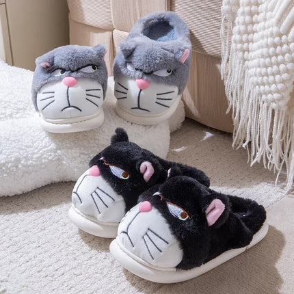 Women Fluffy Slippers Cute Cartoon Winter Plush Home Shoes Girls Casual Large Size Flats