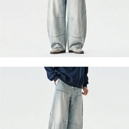 Jeans da Uomo Primavera 2026, Pantaloni in Denim Vintage con Vita Elastica, Jeans Neri da Uomo, Stile Harajuku Hip Hop, Pantaloni Larghi in Cotone Oversize