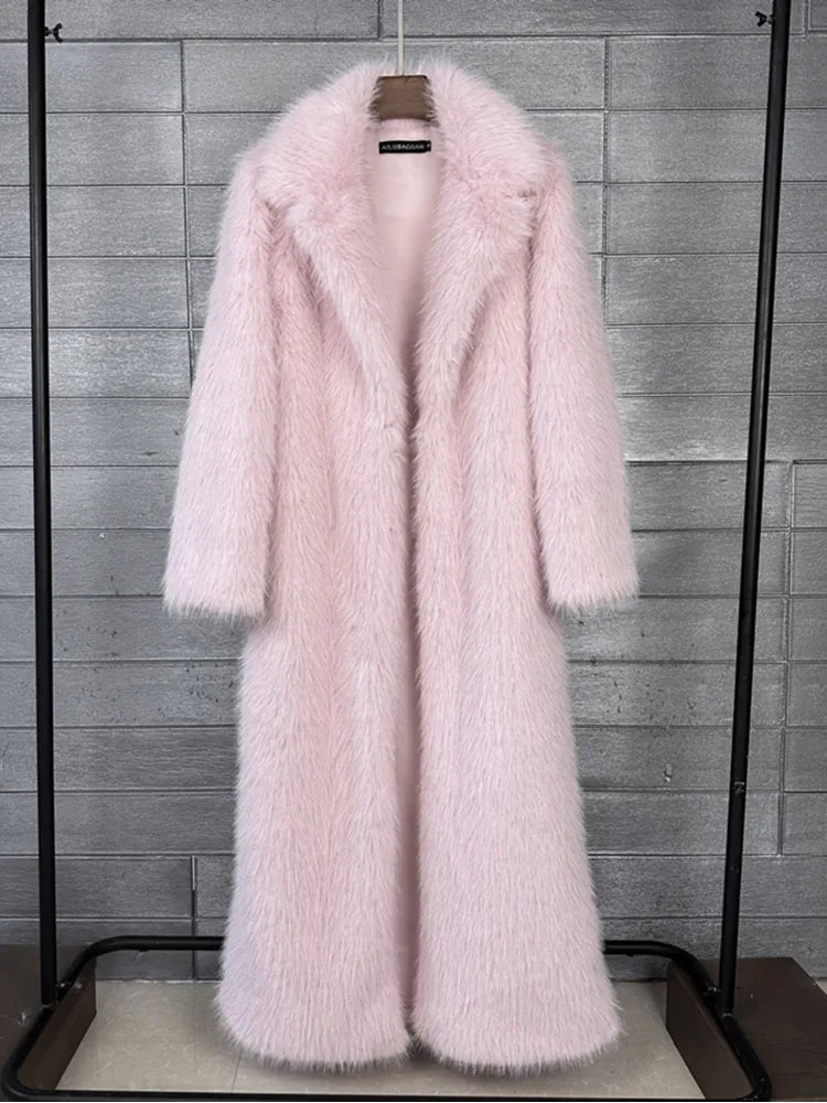 ZADORIN 130cm Super Long Fluffy Faux Fur Coat Woman Jacket Winter Lapel Thicken White Faux Fur Coats Jacket for Women Outerwears