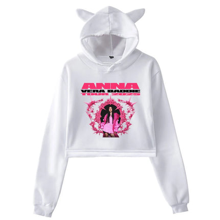 GF Anna Pepe Vera Baddie Tour Hoodie Cat Ears Hooded Sweatshirts Long Sleeve Crop Top Women Fashion Clothes