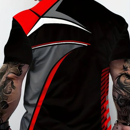 Men's 3D Printed T-Shirt, Polyester Knitted Fabric, Crew Neck, Regular Fit, Breathable Pattern Sports T-Shirt, Summer Casual Fitness Top
