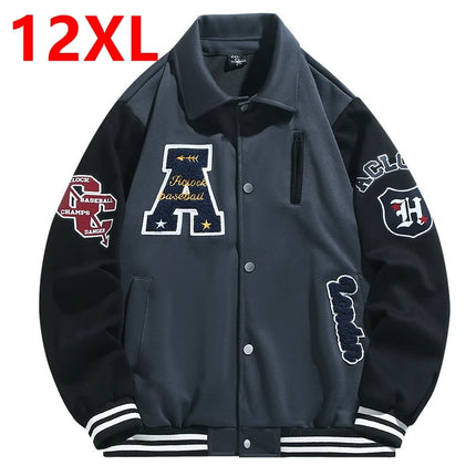 American Embroidered Baseball Jacket Men's Spring  Autumn Plus Size Trendy Brand Loose Jacket 12xl 170kg men clothing 10XL