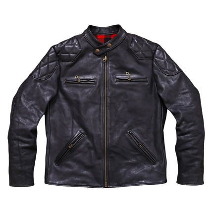 Genuine Leather Jacket Men Black Biker Coat Warm Windproof Snap Collar Zip Pockets Vintage Motorcycle Jacket Autumn Winter