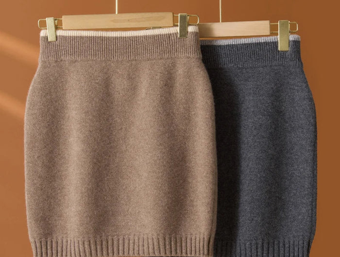 Flat Thickened Hip Hugging Skirt Women's Autumn Winter 100% Merino Wool Knitted Half Skirt Versatile Short Elastic Waist Skirt PlatiNum