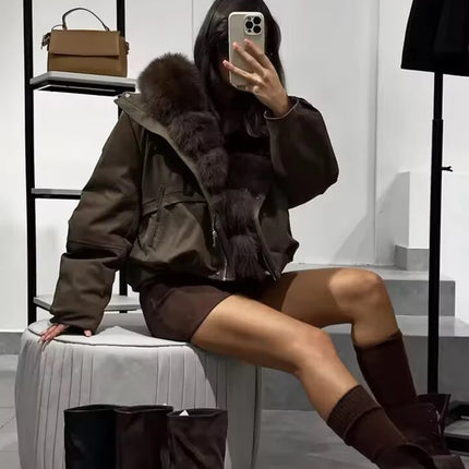 ZADORIN 2026 Detachable Faux Fur Collar Short Parka Winter Jackets Women Elegant Loose Cotton Padded Outerwear Warm Women Coats