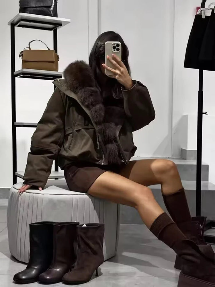 ZADORIN 2026 Detachable Faux Fur Collar Short Parka Winter Jackets Women Elegant Loose Cotton Padded Outerwear Warm Women Coats