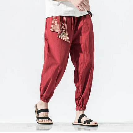 Kimono da uomo in cotone e lino costume da samurai giapponese Ukiyo-e cintura con stampa pantaloni stile harem retrò pantaloni larghi da uomo Hip Hop Harajuku Haori