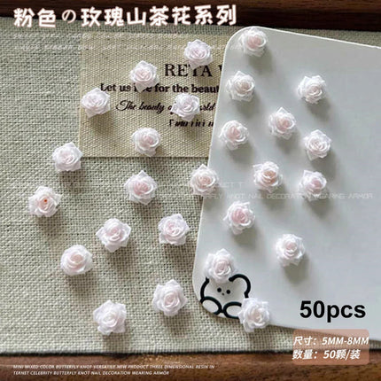 Delicate Dark Red Brown White Rose Flower Leaf Lily Tender Camellia Nail Charms Art Resin Decorations Manicure Tools Accessories